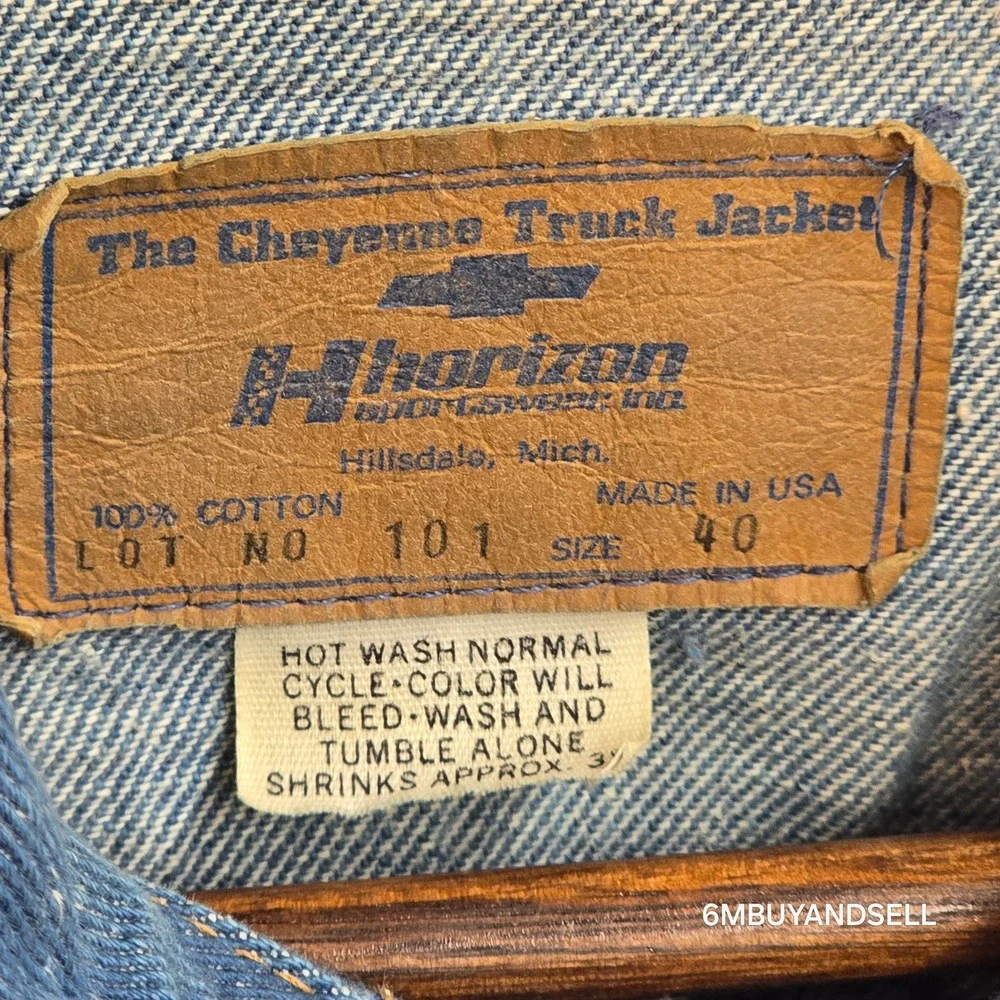 Vintage Horizon Sportswear Chevy Cheyenne Truck Denim Jacket Made in USA Size 40